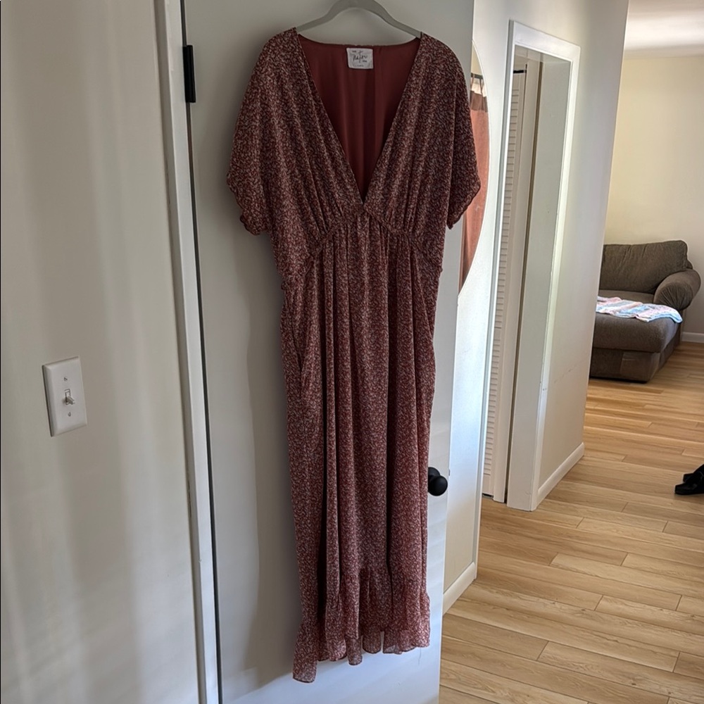 A New Day Pink Dolman Sleeve Plunge Midi Dress